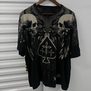 Xzavier Premium Skull Cross Graphic Tee 2XL Black Biker Y2K Style